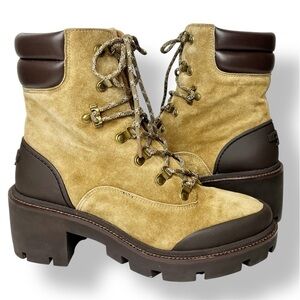 Tory Burch NIB Lug Sole Hiker Ankle Boots 10 suede chunky lace-up block heel